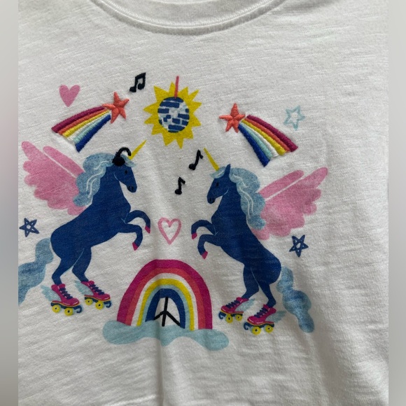 Hatley Girls SZ 4 Unicorn Rollerskating Disco Boxy Tee Rainbow - Picture 2 of 4
